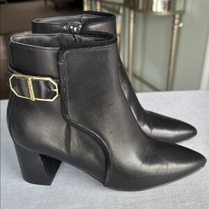 Cole Haan Black and Gold Ankle Booties with Chic Buckle